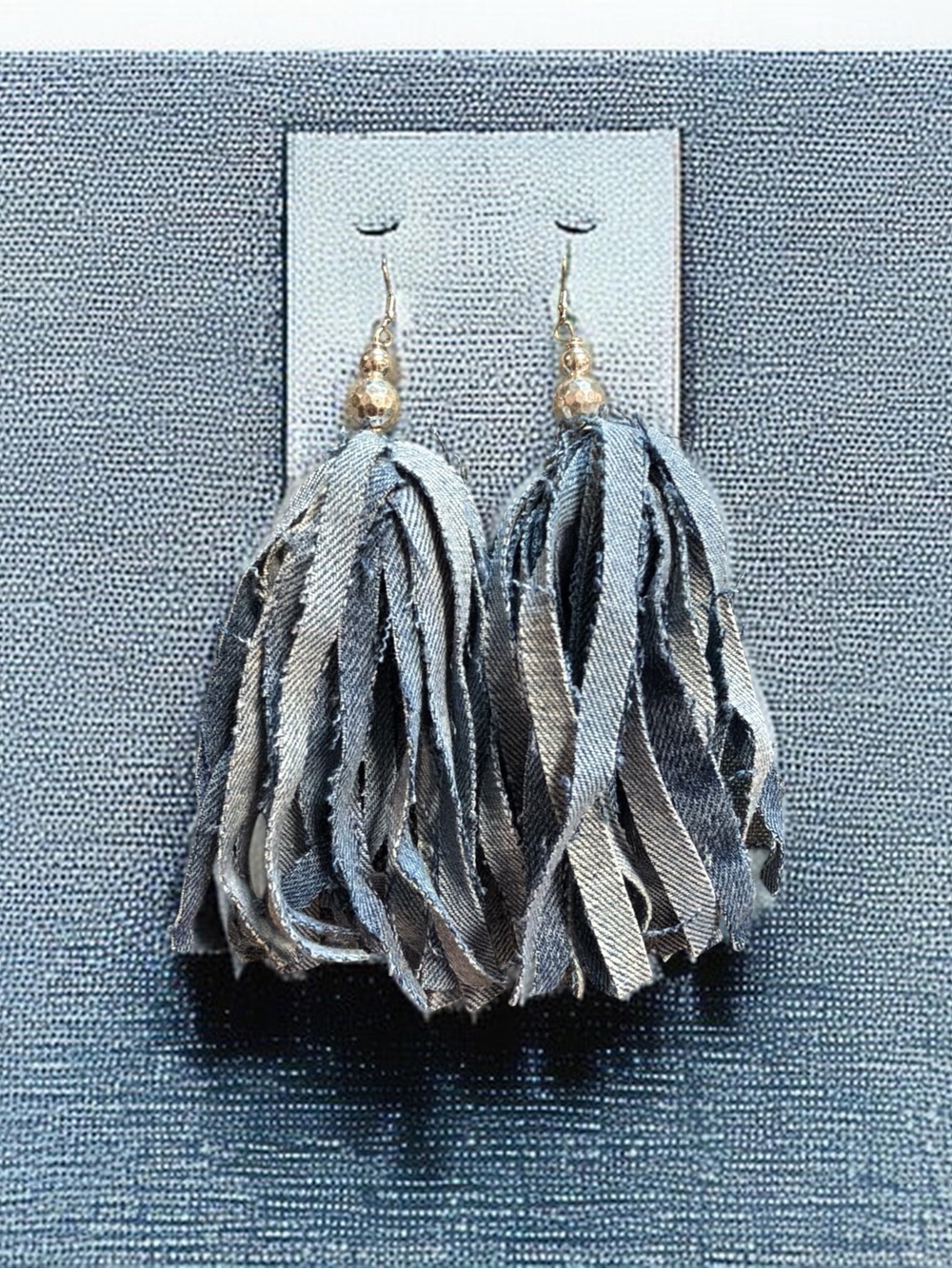 Hand Cut Denim Fabric Tassels with Silver Embellishment